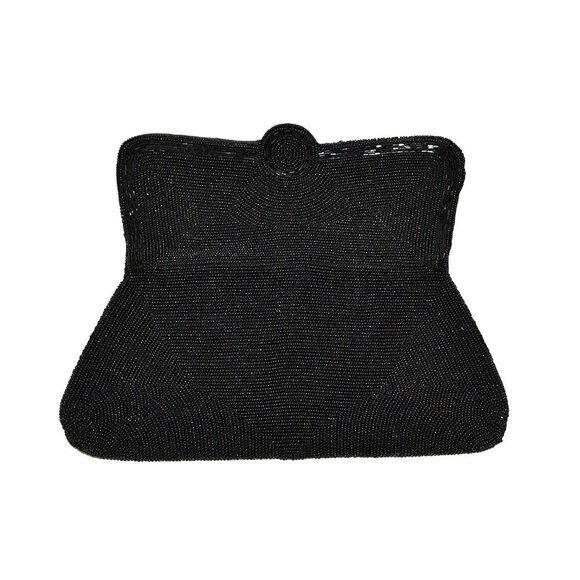 Black Beaded Envelope Clutch Purse Bag with no Straps Japan Vintage (2629BS) - Picture 9 of 9